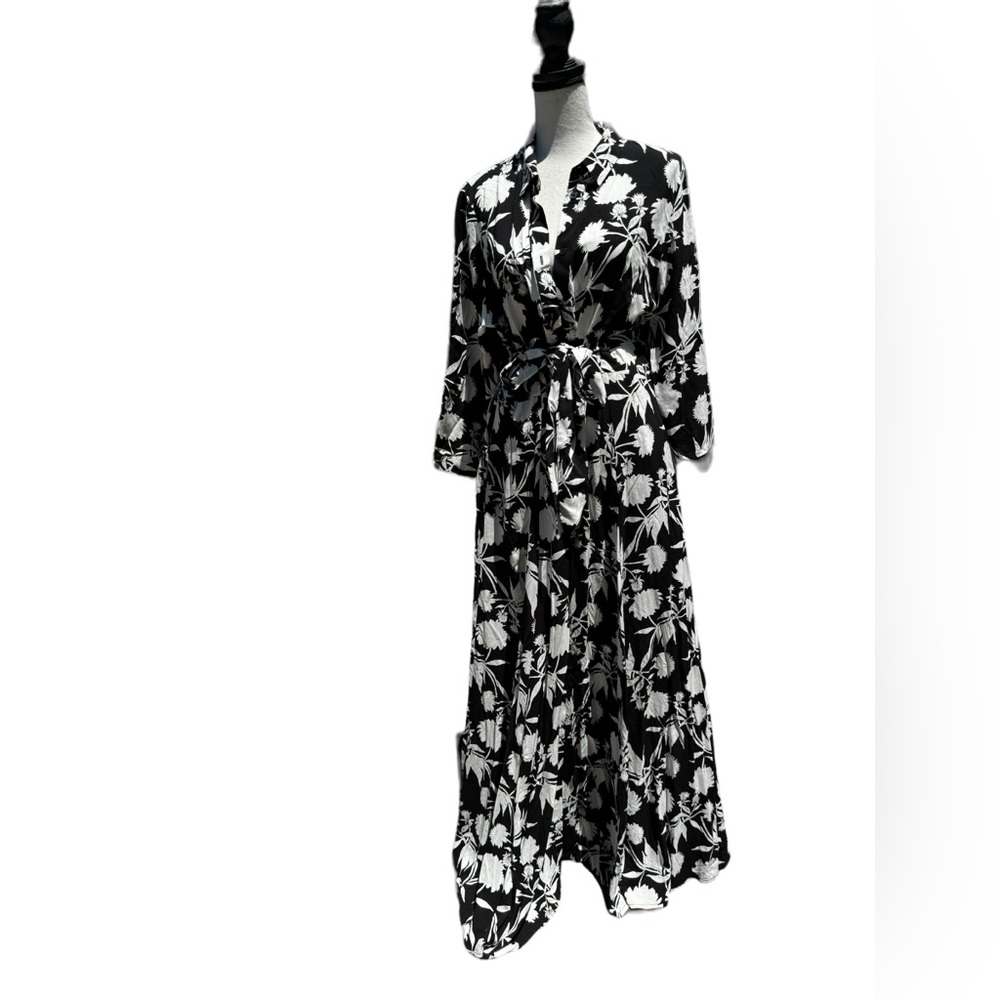 Zara Black & White button down Belted Dress sz. XL